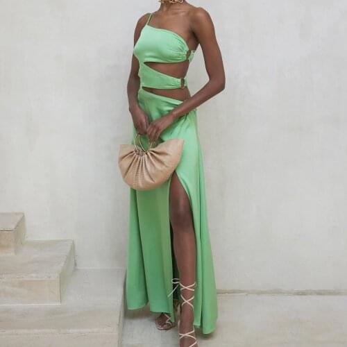 BKLD New Women Clothing Sexy One Shoulder Spaghetti Strap Hollow Out Long Maxi Dress Split Elegant Evening Party Club Outfits