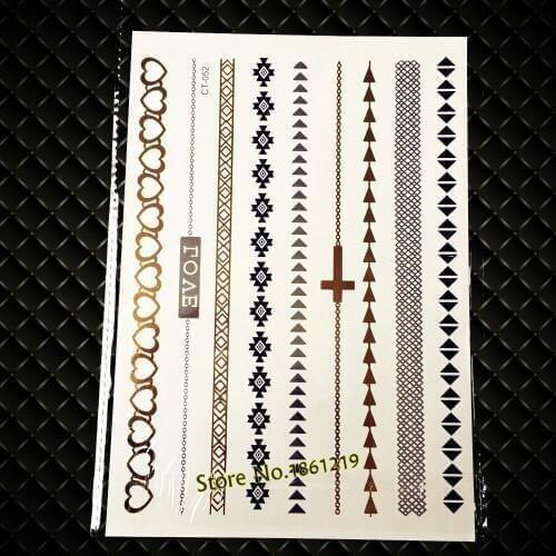 New Fashion Heart Bracelet Tattoo Cross Choker Gold Silver Fake Jewel Waterproof Temporary Tattoo Paste Chain Flash Tatoo GCT152