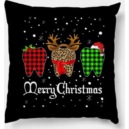 Plaid Leopard Dental Hygienist Cartoon Christmas Pillowcase 2021 Decor for Home Merry Christmas Ornament Navidad Xmas Gifts
