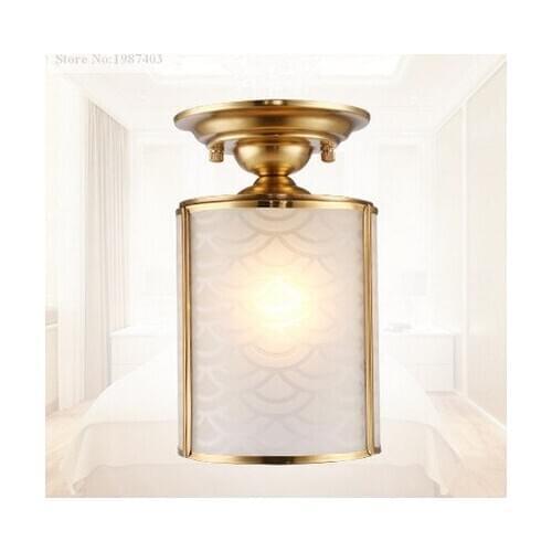 American rural style copper frosted glass Ceiling lights Handwork soldering E27 LED lamp for porch&pavilion&stairs BRSXDD010