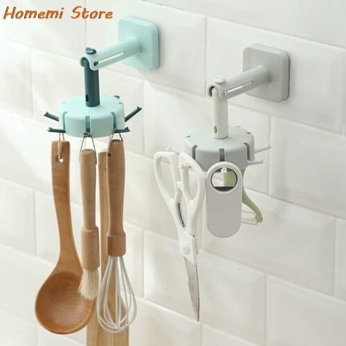 Rotated Kitchen Hooks Self Adhesive 6 Hooks Home Wall Door Hook Handbag Clothes Ties Bag Hanger Hanging Rack