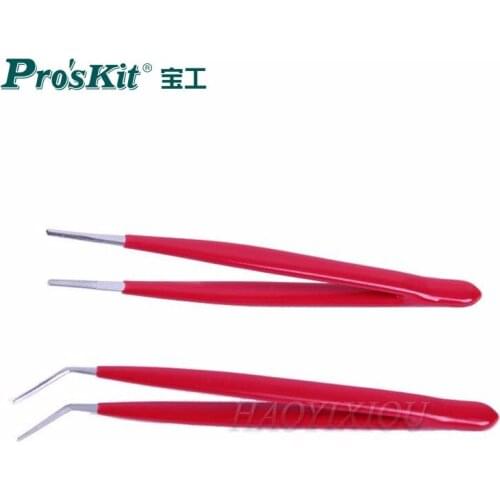Proskit 908-T301 Insulated Stainless Steel Tweezers Pointed /Elbow for DIY Hand Tools for Motherboard IC Chips Soldering
