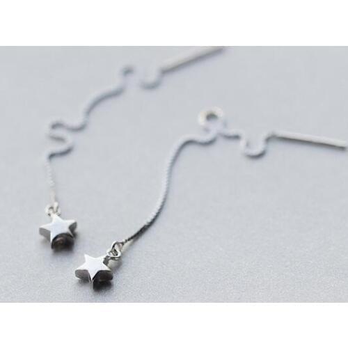 Real. 925-STERLING-SILVER pull through Star threader Dangle Earrings long jewelry for ladys GTLE1094