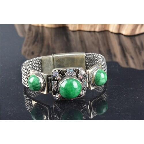 Rare old Chinese Silver Silk Emerald Bracelet ,Free shipping