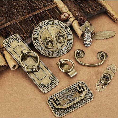 Chinese Style Furniture Handle Vintage Antique Bronze Cabinet Handles Drawer Knobs Wardrobe Door Pulls Furniture Hardware