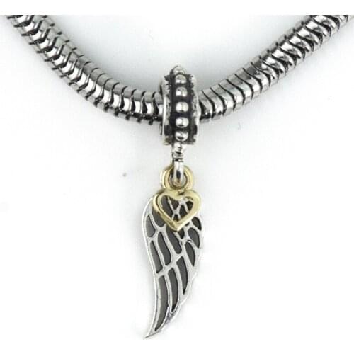 DIY Jewelry Wings With Gold Heart Dangle Pendent Charm European Bead Fit Charms Bracelets & Necklaces