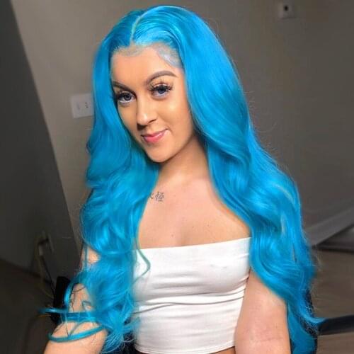 Blue Wig Body Wave Colored Human Hair Wigs For Black Women Brazilian Cosplay Hd Transparent Lace Part Wig Glueless