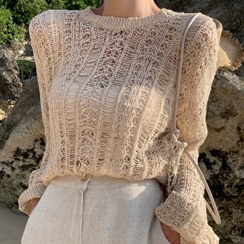 Sunscreen Fashion Girls' Blouse 2021 Autumn and Summer New Hollow Out Loose Tops Sweater Knitted Camisole Tops for Women 15582