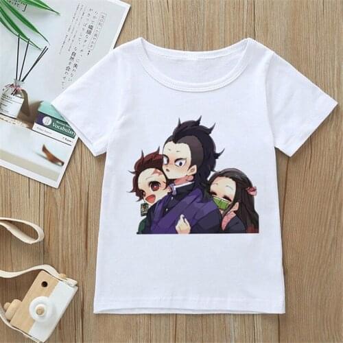 Demon Blade Girls Tops Cute Children Clothes Fashion Demon Slayer T Shirt Kids Summer Cartoon T-shirt Novelty Anime Short Sleeve