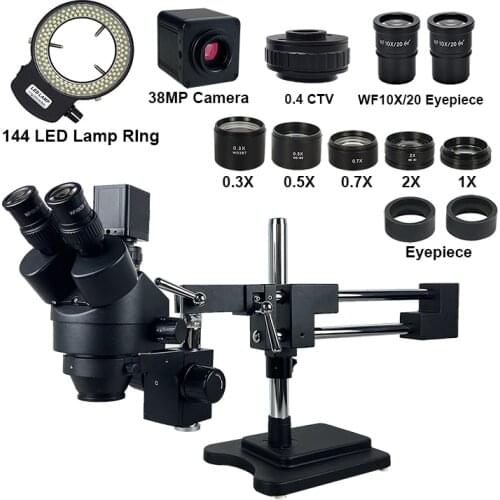 Double Boom Arm Trinocular Stereo Soldering Microscope HDMI USB Digital Electronic Camera Stereoscopic for Cell Phone Repair