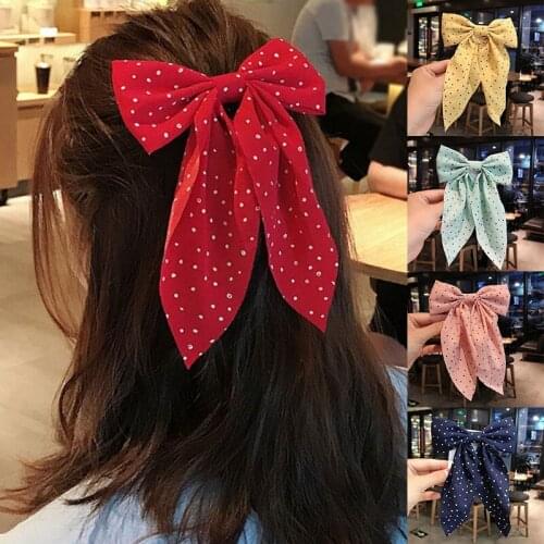 Cute Dot Bow Knotted Hairpin Women Cloth Barrettes Fashion Sweet Headwear Girls Ponytail Holder Hairgrip Clip Hair Accessories