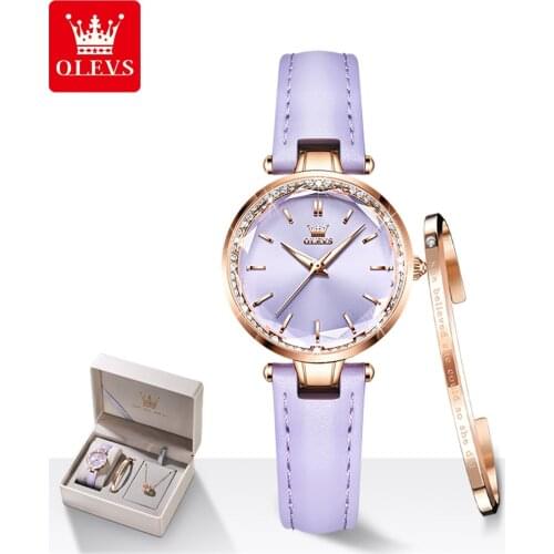 OLEVS Women Watches 2021 Luxury Rose Gold Ladies Wrist Watch Breathable Leather Strap Waterproof Quartz Watch Women Montre Femme
