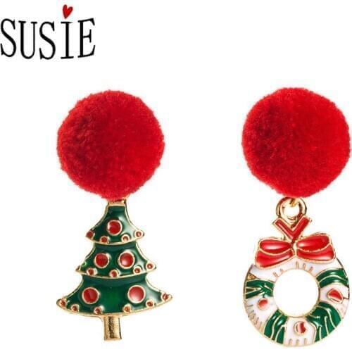 LOVE SUSIE Women Earrings Christmas Tree Hair Ball Earrings Cute Party Jewelery Ear Accessories Fashion Women Christmas Gifts