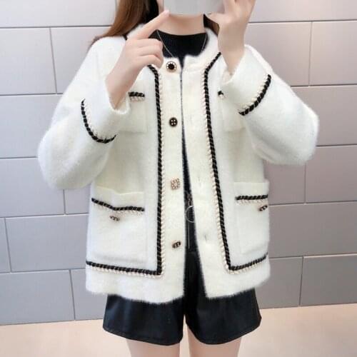 Women Cardigan Coats 2021 New Winter Warm Cashmere Female O-Neck Sweaters Thick Loose Faux Mink Fur Outerwear Chaqueta Mujer