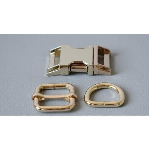 10 sets (metal buckle+adjust buckle+D ring/set) 20mm DIY Dog Collar diy emboitement zinc alloy buckle adjust buckles Gold