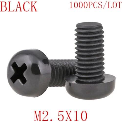 1000PCS wholesale M2.5*10 M2.5x10 black nylon plastic round pan head screw