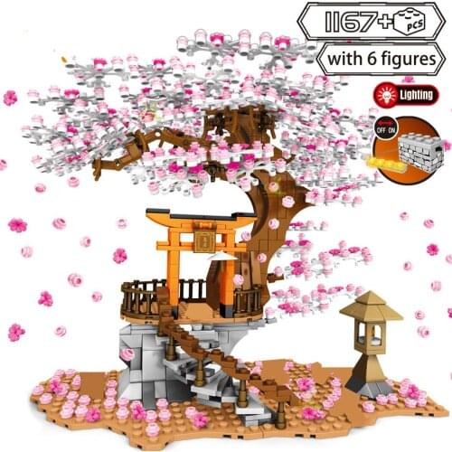1167PCS Spring Sakura Cherry Blossom Season Building Blocks City Street Bricks Construction Toy For Children Friends