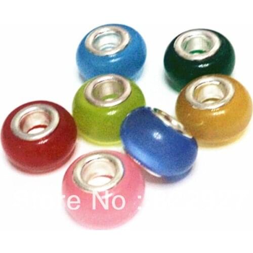 15 pieces multi color cats eye glass big hole beads,14mm beads in 6mm holes fit for European bracelet DIY