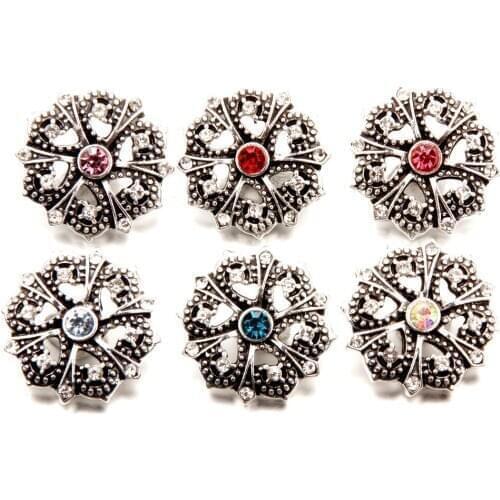 18mm Rhinestone Hollow Flower Snap Button Jewelry Cheap Fashion Interchangeable Snap Charms For Bracelet MDB18-328