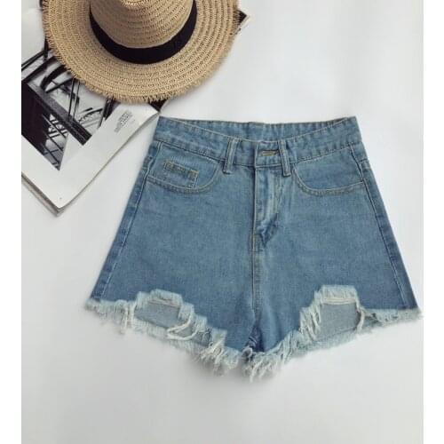 2021 New Summer Wide Leg Pants Women Casual Blue High Waist Denim Shorts Female Worn Burr Hole Jeans Shorts Plus Size