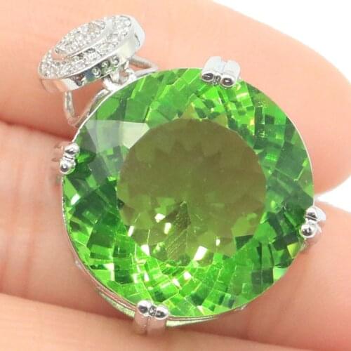 29x20mm Highly Recommend Big Gemstone 20x20mm Created Green Tsavorite Garnet Rainbow Mystic Topaz Women Dating Silver Pendant