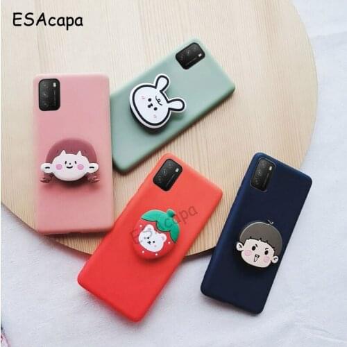 3D DIY Cute Cartoon Stand Holder Soft Phone Case For Xiaomi POCO M3 Case Soft TPU Back Cover For Xiaomi M3 Candy Color Cover