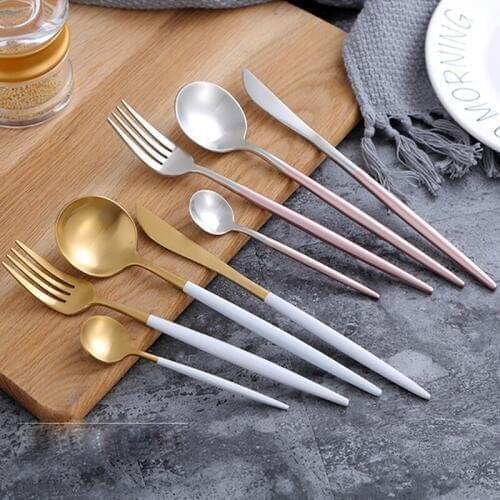 4pcs/set Wedding Tableware Dining Knife Fork Tablespoon Luxury Pink Silver Cutlery Stainless Steel Pink Golden Dinnerware