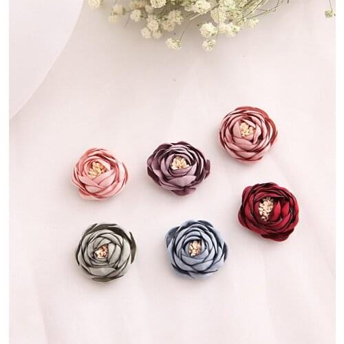 5pcs Burnt Edge Flower Three-dimensional Flower Bud Brooch Accessories Fabric Rose Flower Hairpin Shoe Flower