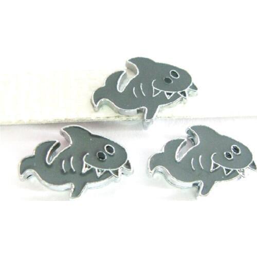 50PCS 8mm Grey Fish Slide Charms Slide Beads DIY 8mm Bracelets Wristbands,Belt Straps Pet Name Collar Wholesale