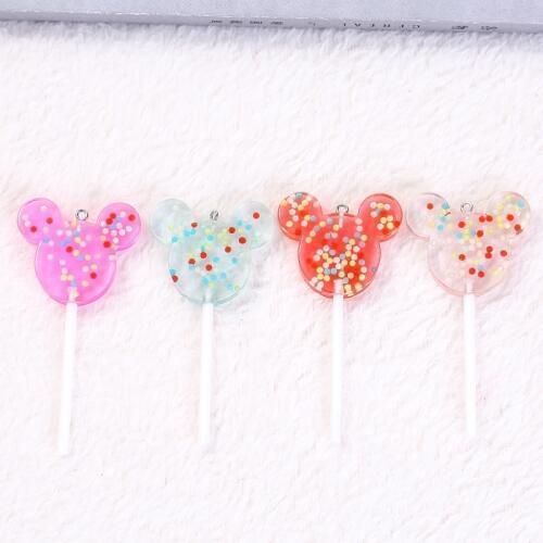 8pcs 74*37mm Multicolor Animal Lollipop Charms Flatback Glitter Resin Candy Cabochons for Pendant Necklace Earrings Diy Making