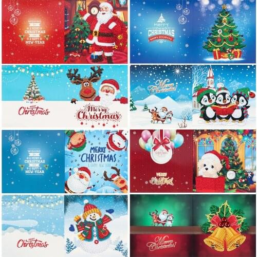 8PCs Diamond Painting Greeting Cards Cartoon Christmas Birthday Postcards 5D DIY Kids Festival Embroidery Greet Cards Gift