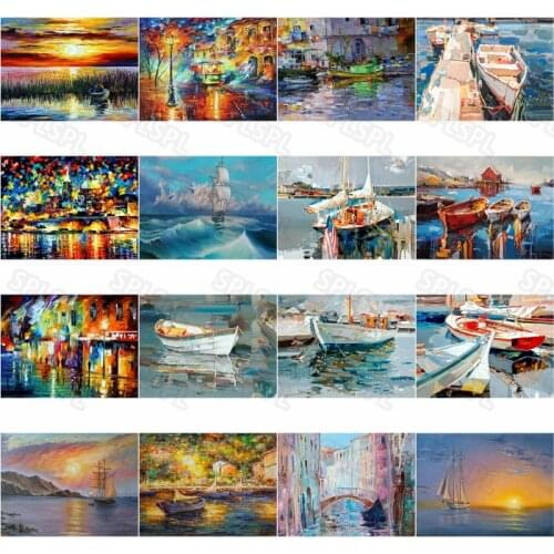 Diy Diamond Painting White High-End Steamship Personality Sailboat Beautiful Color Oil Painting Hanging Painting Poster