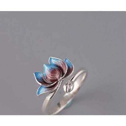 BOEYCJR Copper Alloy Color Enamel Lotus Ring female Vintage Fashion Jewelry Open Rings for Women Gift anillo anneau