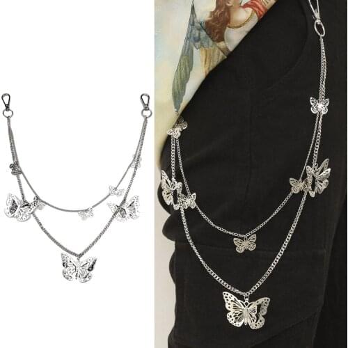 Women Girls Pants Chain Vintage Butterfly Punk Jeans Chain Waist Chain Multi purpose Wallet Chain Personality Jewelry