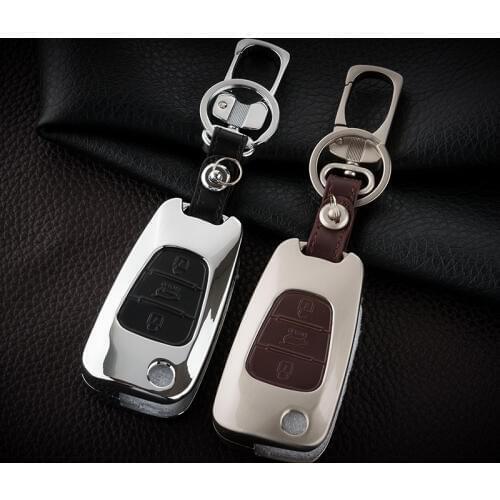 Car Key Cover Case Zinc Alloy/leather 3 Buttons For Hyundai Sonata Celesta Elantra IX35 I30 Key Cover Car Accessories