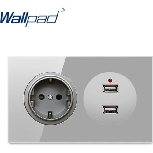 Wallpad EU German Socket With 2 USB Wall Power Socket Outlet Crystal Glass Panel 16A Grounded With Child Protective Lock