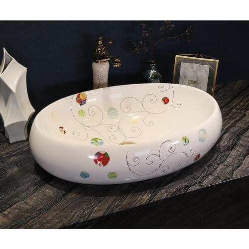 Oval China Artistic Handmade porcelain bathroom counter top ceramic Bathroom basin sink decorative bathroom wash basin