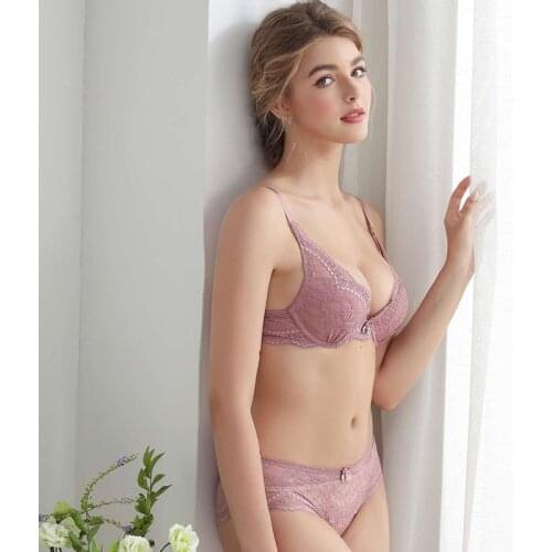 Bra Set Women Push Up Appliques Floral Pattern Padded Underwired Bow Decoration Lingerie Set For Small Breast Women