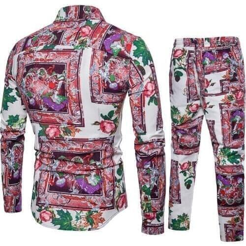 Ethnic Costumes Mens Sets Shirts + Trousers Two-piece Suite Short sleeve Summer Fashion mens clothing Casual Male Printing 5XL