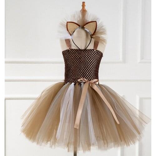 Fashion Kids Girls Princess Forest Lion Puffy Dress Sleeveless Mesh Dress+ Hair Hoop Set Children Party Wedding Costume