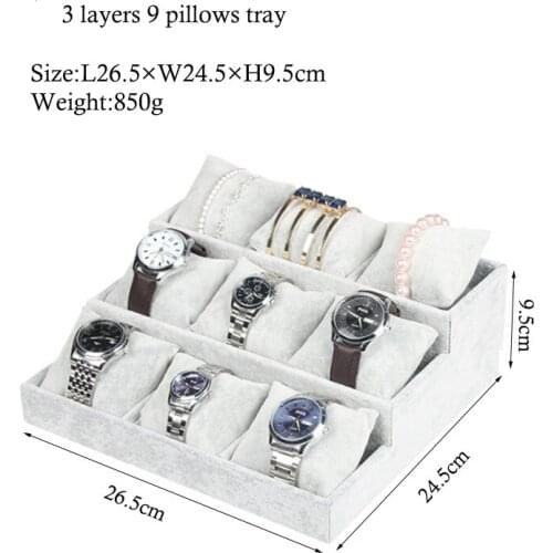 Fashion Hot Luxury Black/Gray Velvet Linen Bracelet 9 Pillows Tray Watch Stud Hand Catenary Jewelry Tray Plate Holder Display