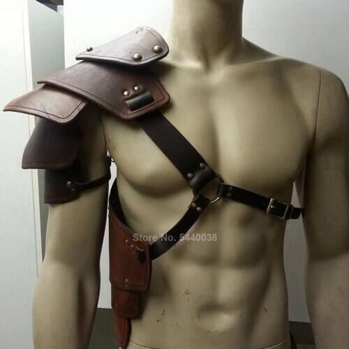 Men Medieval Viking Warrior Cosplay Armor Gothic Knight Shoulder Leather Stage Performance Props Harness Belt Cosplay Costume