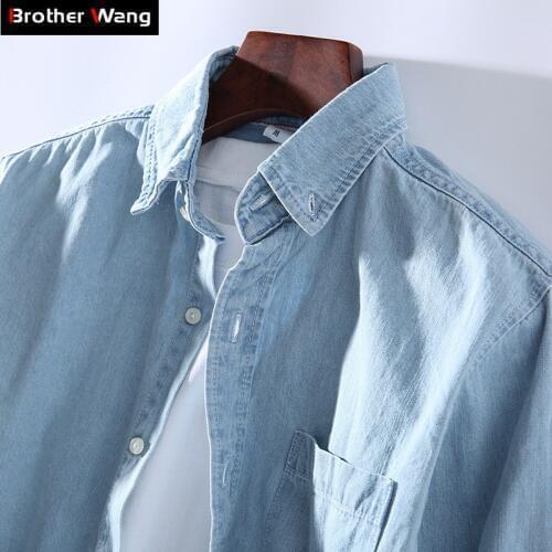 3 Colors 2021 New Mens Casual Denim Shirt Fashion Casual Cotton Slim Fit Cowboy Long Sleeve Shirt Male Brand Clothes