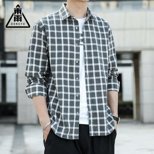 Mens Shirt 100% Cotton 2021 New Spring Autumn Mens Casual All-match Plaid Square Collar Shirt Plus Size 4XL