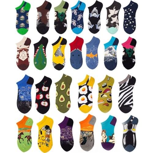2021 Trend Socks Mens Summer Shallow Mouth Thin Oil Painting Avocado Spring and Summer Pure Cotton Comfortable Breathable Socks