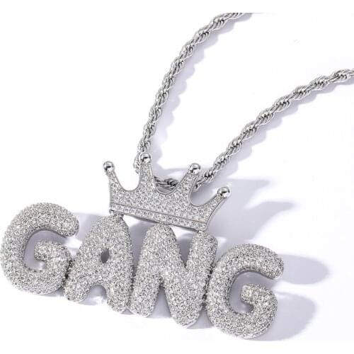 Iced Out Bling Crown Bail Drip Custom Initial Letter DIY Name Diamond Choker for Men Silver Gold Plated Jewelry Chain Necklaces