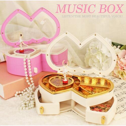 Double Heart For Alice Music Box Classical Hand Cranked Dancing Girl Ballerina Jewel Case Wedding Gift 1 Piece Free Shipping