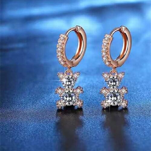 Wholesale 6 pairs of cute bear inlaid small zircon pendant earrings shiny crystal animal earrings ladies jewelry gifts