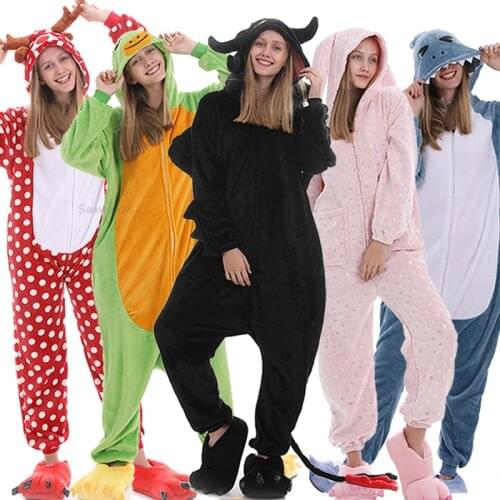 Adults Animal Unicorn Pajamas Cartoon Sleepwear Winter Pajamas Sets Rabbit Shark Kigurumi Unicornio Women Men Flannel Pyjamas