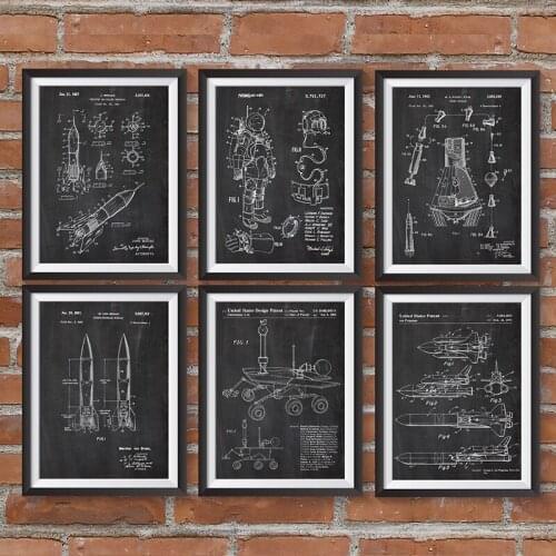 Space Patent Posters and Prints Outer Space Ships Blueprints Poster Canvas Painting Decor Gift idea Science Wall Art Pictures